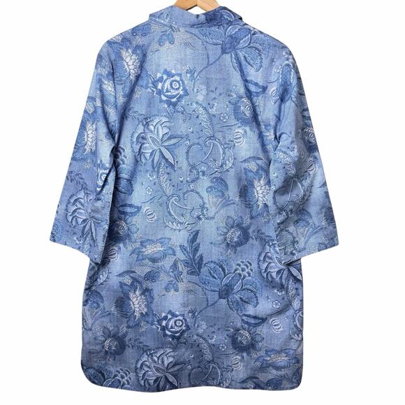 Hinson Wu Charlotte Passionflower Blue Button 3/4 Sleeve Print Dress Womens - Picture 2 of 12